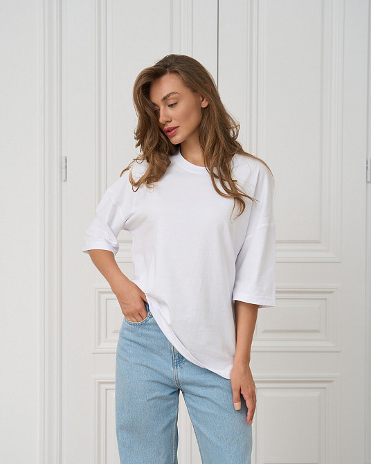 Футболка жіноча оверсайз кругла горло Nicoletta — Біла M Київ - фото 5