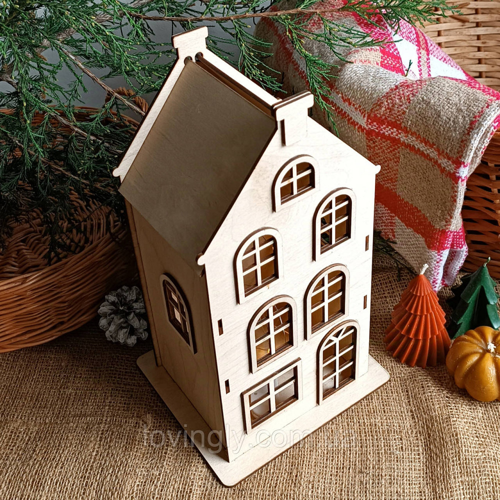 Домик из дерева 33 см в европейском стиле с LED подсветкой. Ирпень - изображение 4