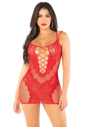Сукня Leg Avenue Lace and Net Mini Dress with Dual Strap One Size, Red Львів