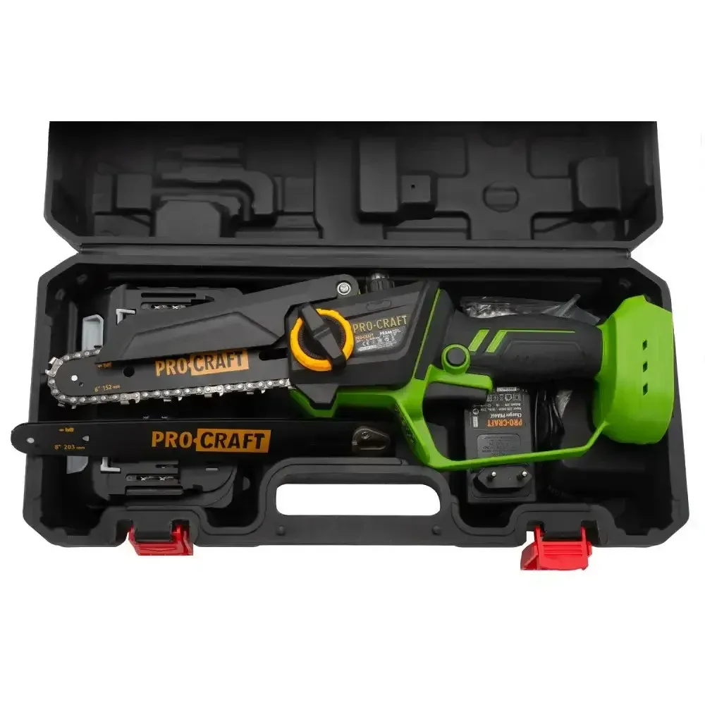 Мини пила с двумя аккумуляторами в кейсе Procraft PKA46,Безщеточная минипила 2 Шины и Цепочка, Менее цепная пила Львов - изображение 2