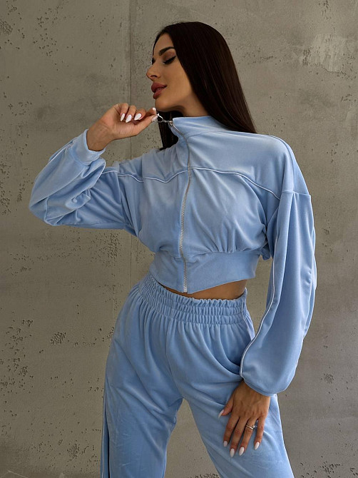 Стильный женский велюровый мягкий костюм двойка велюр плюш Голубой, 44/46 Одесса - изображение 1