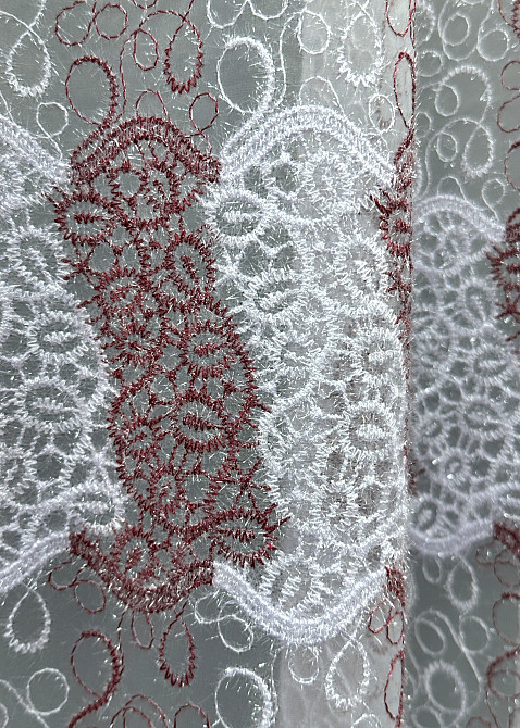 Тюль органза з вишивкою та люрексом колір бордовий з білим 1688т Київ - фото 5