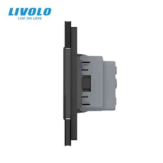 LIVOLO Потрійна електрична розетка з заземленням LIVOLO, чорна, скляна матова рамка, шторки, 25 Коломия