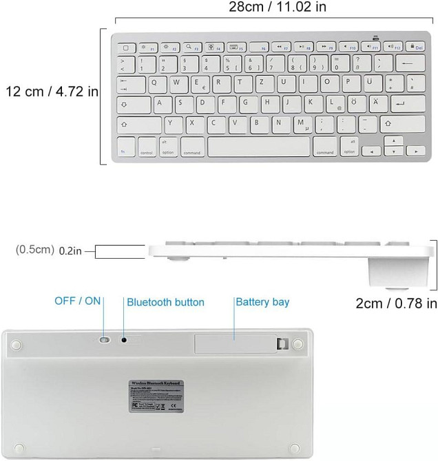 Беспроводная Bluetooth клавиатура 78 клавиш, серебристая, QWERTZ, для ноутбука, планшета, iOS Android Windows Киев - изображение 6