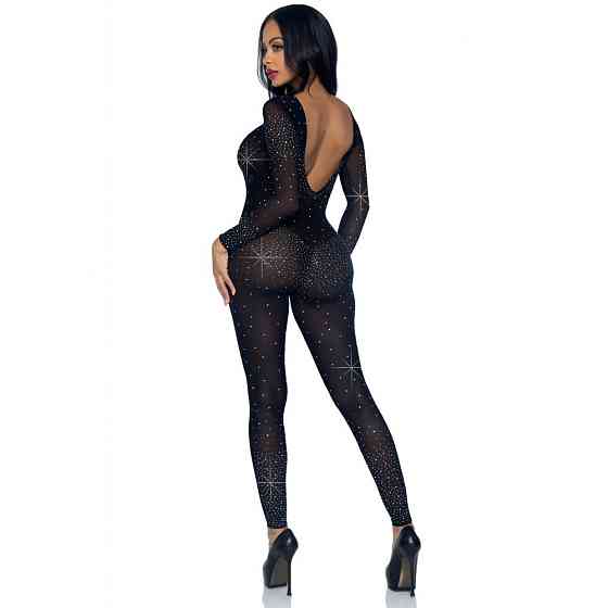 Комбинезон сексуальный Leg Avenue Sheer Rhinestone, XS, со стразами, черный Sex Aura Киев