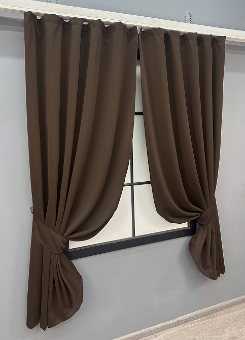 Комплект коротких штор VR-Textil Блэкаут Midnight № 1677ш Коричневый 140х170 см 2 шт (35-0331) Киев - изображение 2