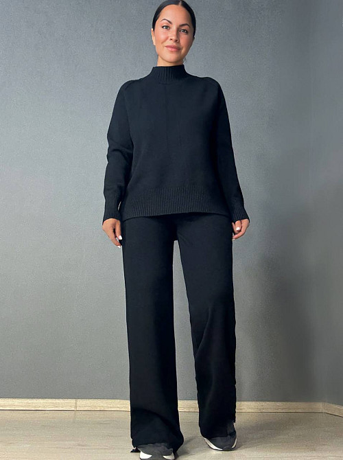 Костюм жіночий Accorddream 6841-8636 светр з брюками палаццо оверсайз в’язаний, чорний, one size Київ - фото 11