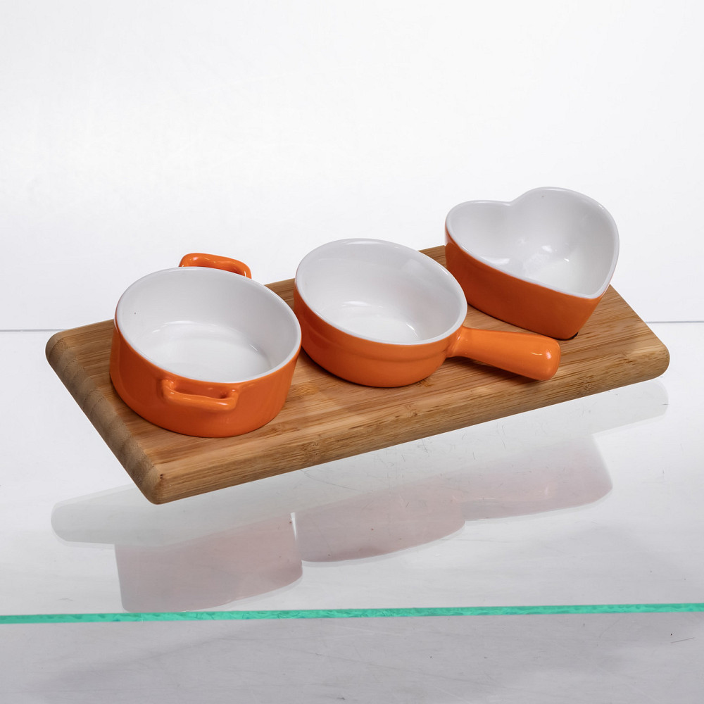 Yiwu Набір порцелянових менажниць3 (шт) по 50 (мл) на бамбуковій підставці Помаранчевий -O Коломыя - изображение 2
