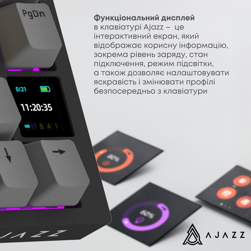 Клавіатура бездротова Ajazz AK820 Pro Flying Fish Switch Black RGB With Screen (AK820PRO-FF-BGY) ( 18427 ) Харків - фото 8