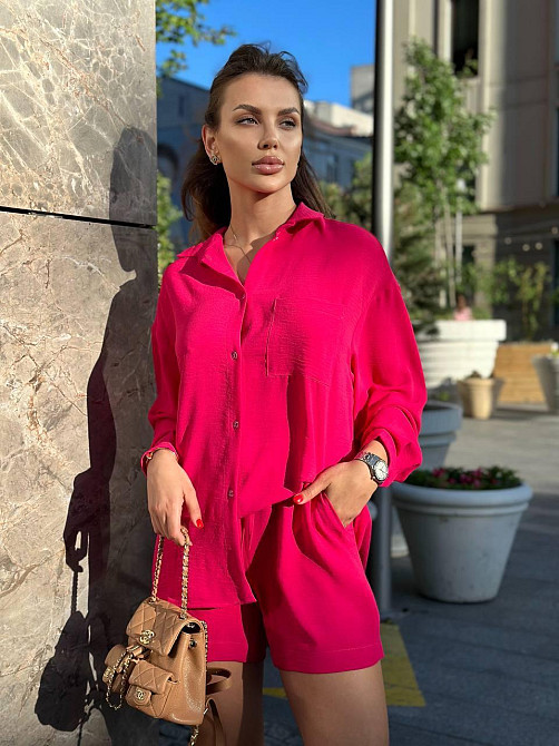 Костюм-тройка женский летний с шортами и брюками Малиновый M-L Харьков - изображение 6