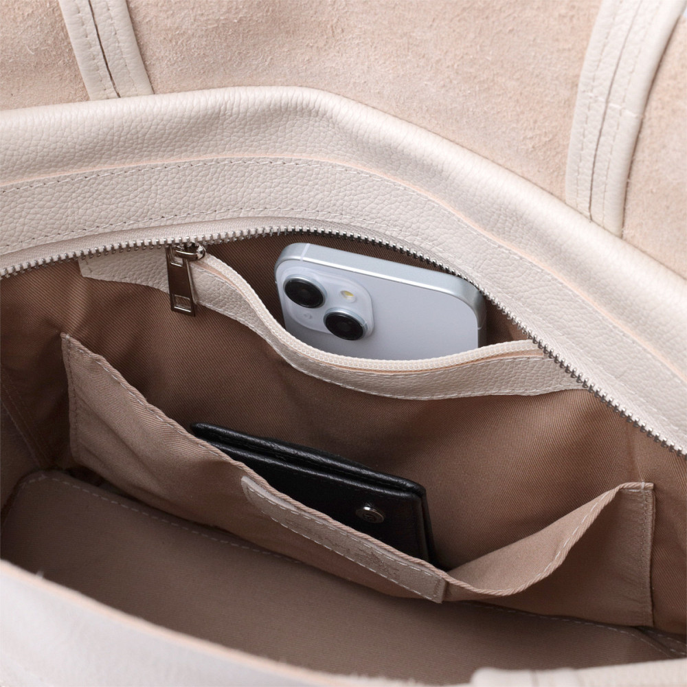 Містка сумка-шоппер з натуральної шкіри Shvigel 22843 Бежева Київ - фото 8