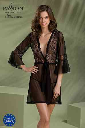 Пеньюар Passion LEAFA PEIGNOIR black, L/XL, довжина трохи вище коліна, широкі рукави, зав'язується на пояс Sex Aura Київ