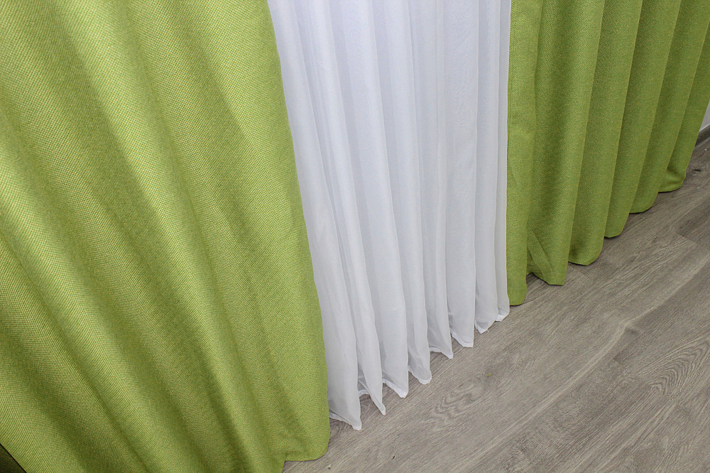 Комплект готових штор VR-Textil Льон Мішковина № 320ш Салатовий 150х270 см 2 шт (30-058) Київ - фото 7