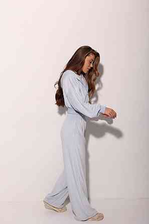 Жіночий прогулянковий костюм-двійка: кофта на блискавці та штани велюр Блакитний, 48/52 Одеса