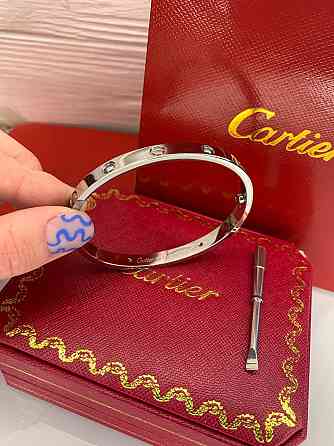 Браслет Cartier з цирконами, покриття білим золотом AU750 / Красива подарункова упаковка - коробочка з оксамитом та пакет Одеса