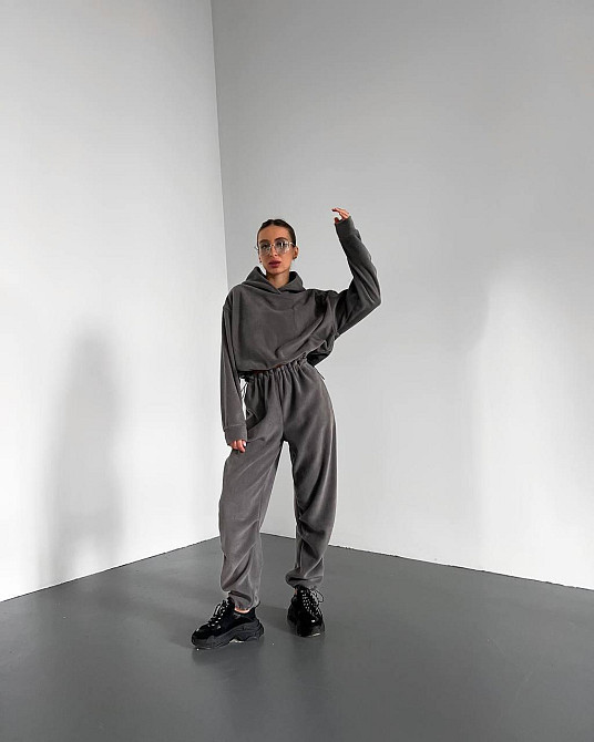 Женский стильный теплый костюм двухсторонний флис. Графит, 46/48 Одесса - изображение 3