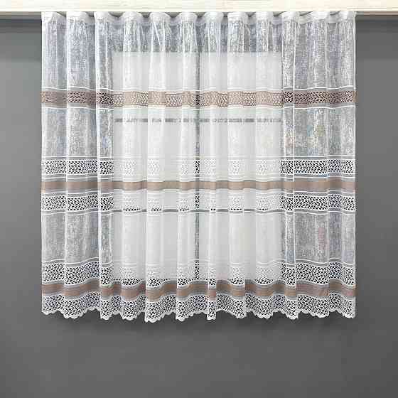 Короткий тюль VR-Textil 1945т Жаккард Белый с капучино 350х145 см (42-1161) Киев