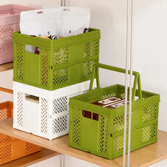 Складний кошик для зберігання з ручками, пластиковий органайзер для дрібниць, 24×18×16см, колір зелений Кам'янець-Подільський