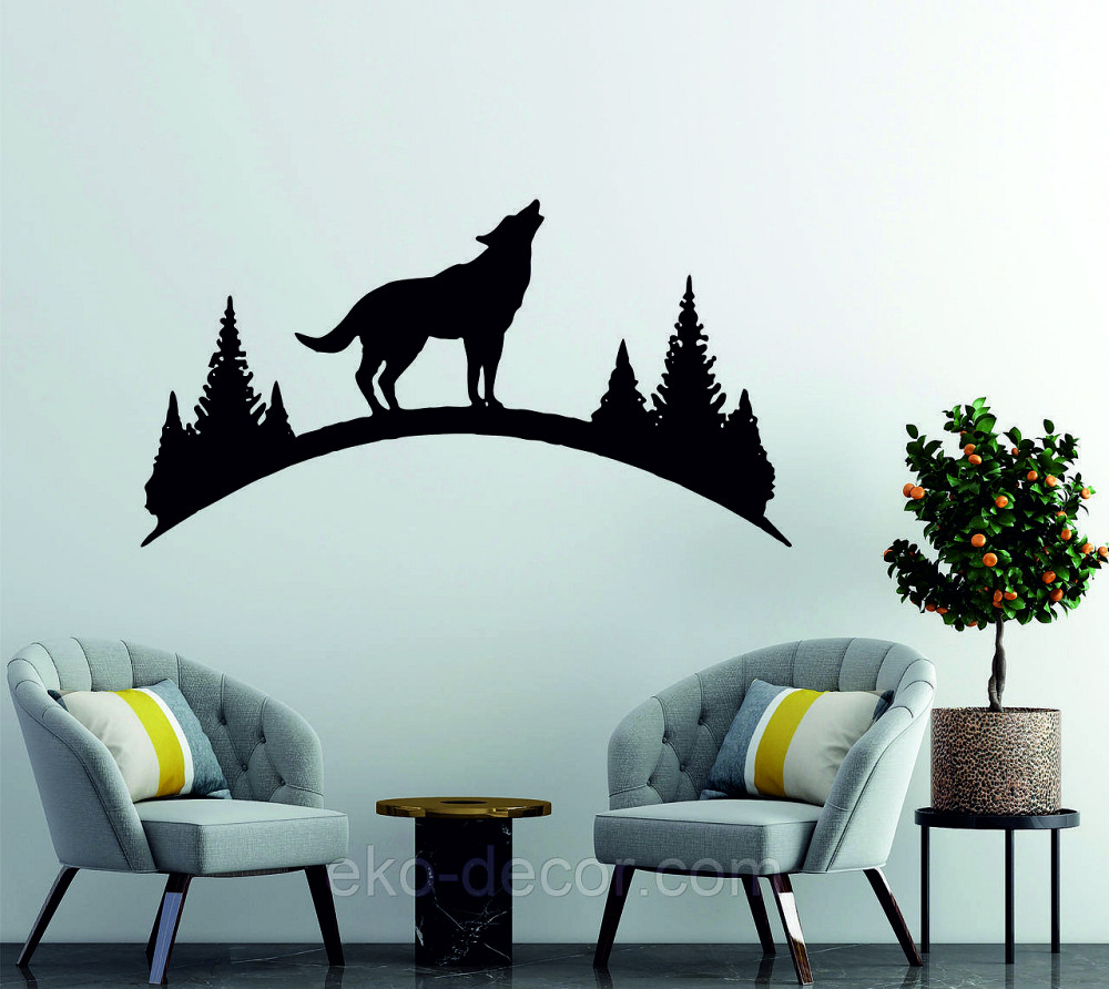 Декоративное настенное Панно «Волк», Декор на стену 70*37 см, Черный Киев - изображение 1