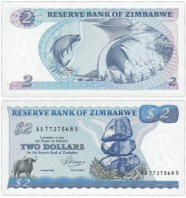 Зімбабве / Зимбабве 2 долара 1983р UNC Р-1b Полтава - фото 1