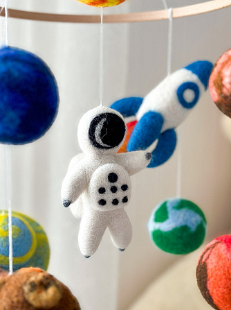 Дитячий мобіль на ліжечко для немовлят ручної роботи WooolyWool «Космічний» Київ - фото 6