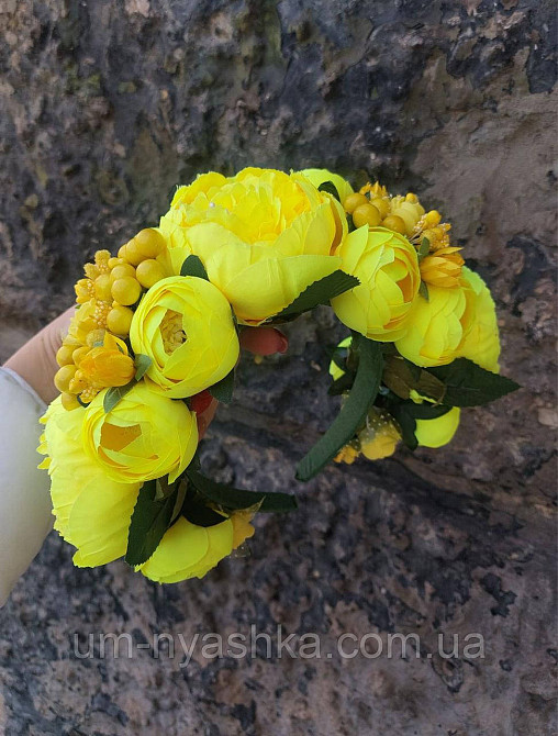Ободок обруч з квітами "Піони великий жовтий" Кривий Ріг - фото 10