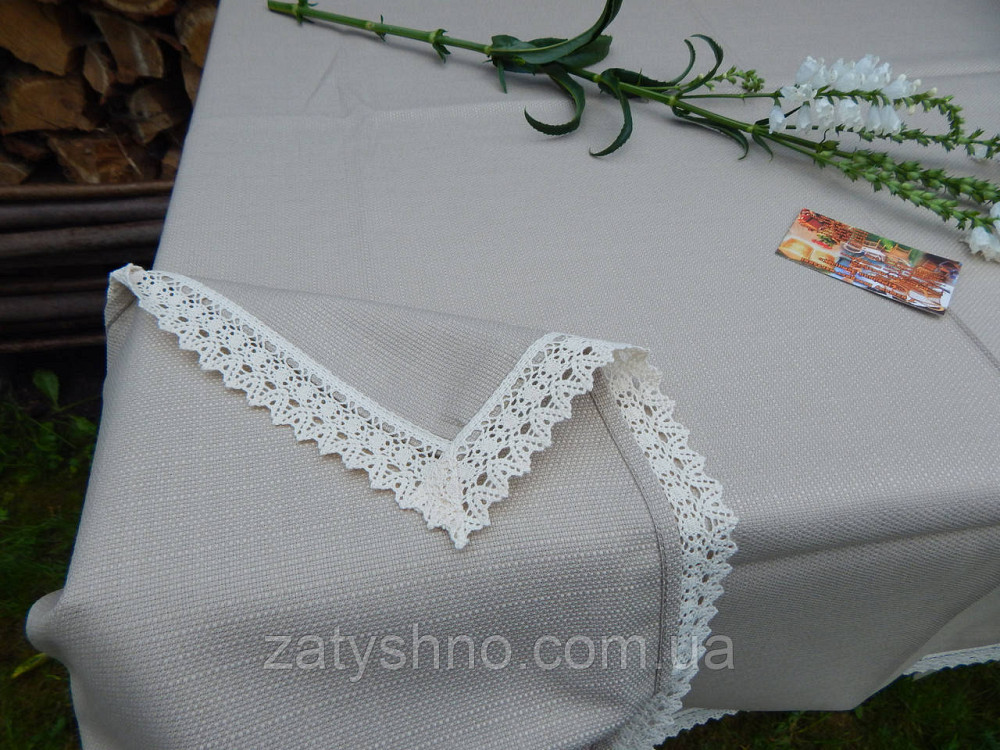 Серая скатерть с ажуром на большой стол Киев - изображение 1