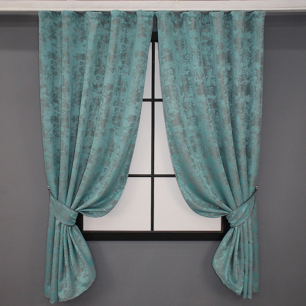 Комплект штор коротких VR-Textil Жаккард Sultan YL № 1292ш Бирюзовый 130х170 см 2 шт (35-0074) Киев - изображение 1