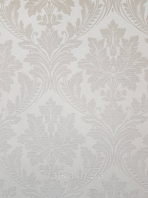Шпалери вінілові на флізеліні Grandeco Time метрові структурні вензелю завитки бежеві на світло-бежевому Київ - фото 1