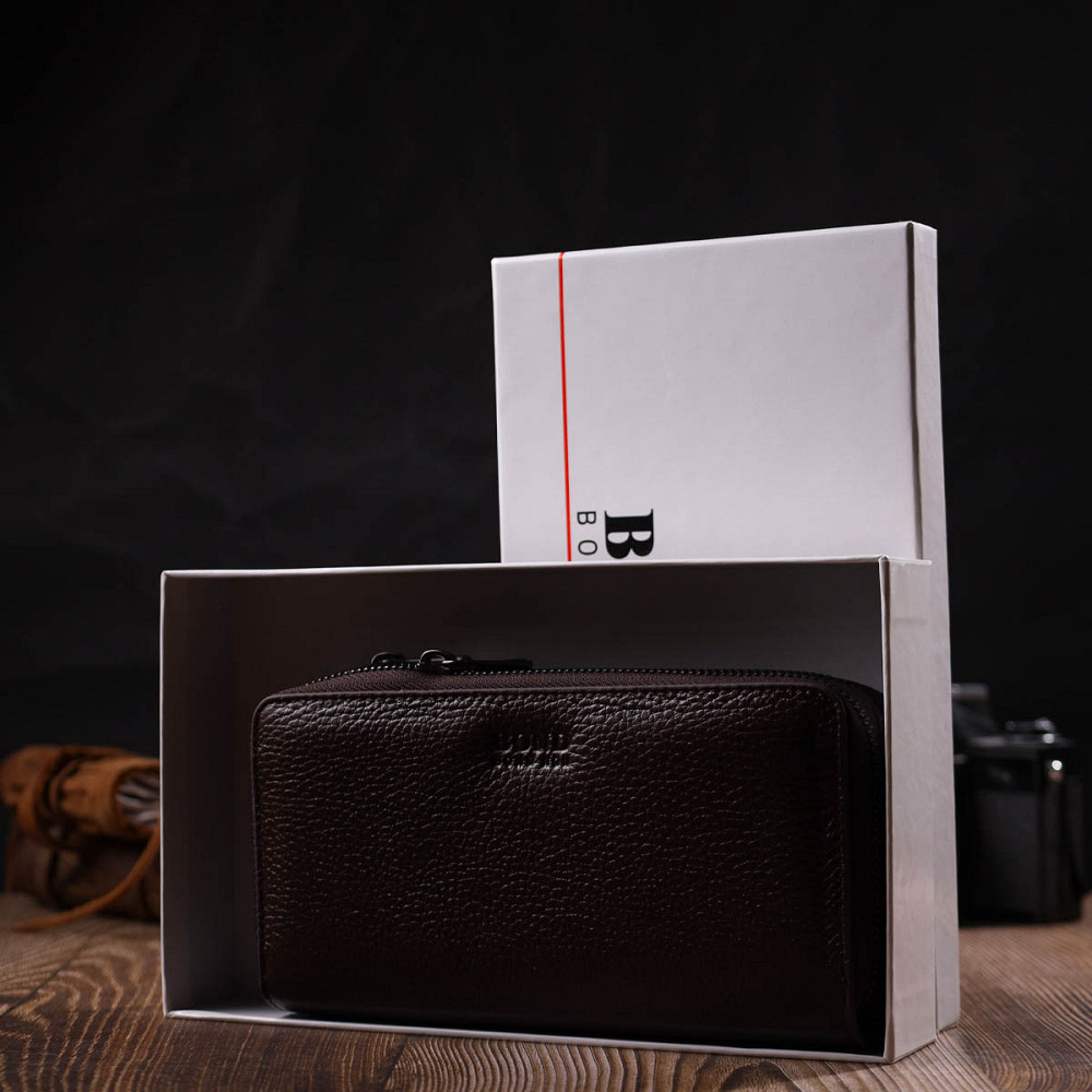 Місткий чоловічий клатч із двома відділеннями з натуральної шкіри BOND 22025 Коричневий Київ - фото 10