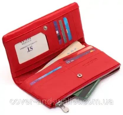 Тонкий шкіряний жіночий гаманець червоного кольору ST 009 Київ - фото 9