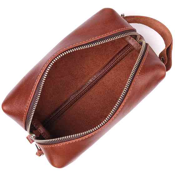 Чоловічий несесер середнього розміру з гладкої шкіри на блискавці Україна GRANDE PELLE 16766 Світло-коричневий Київ