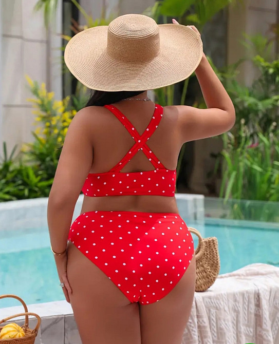 Купальник женский в горошек батал раздельный красный 4XL Киев - изображение 5