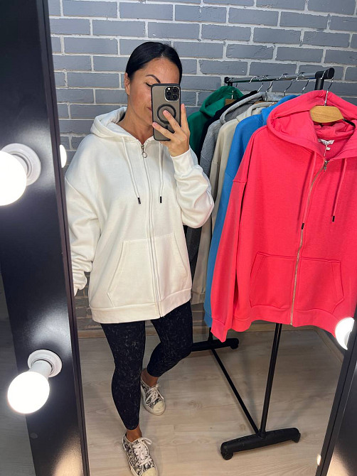 Толстовка женская Quzen 482 удлиненная на молнии капюшон базовая оверсайз утепленная флис one size, голубой, one size Киев - изображение 6