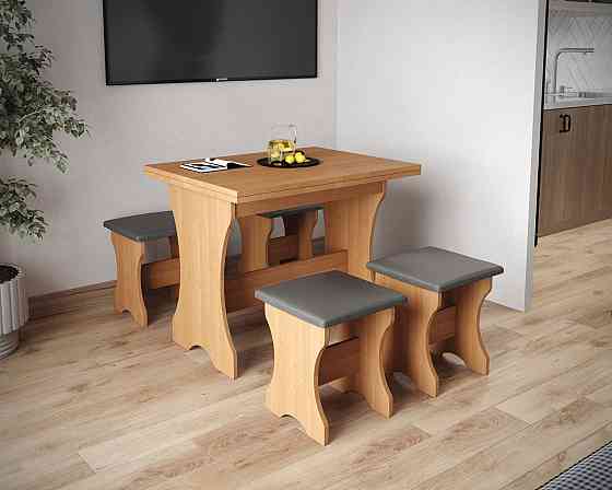 Табуретка з м'яким сидінням, табурет на кухню 35х35х44 см Тканина Мальмо (сірий) / ДСП Дуб Вільха Львів