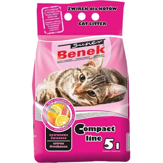 Наполнитель бентонитовый Супер Бенек Super Benek Compact Citrus для кошачьих туалетов цитрус (мелкий), 5 л Винница