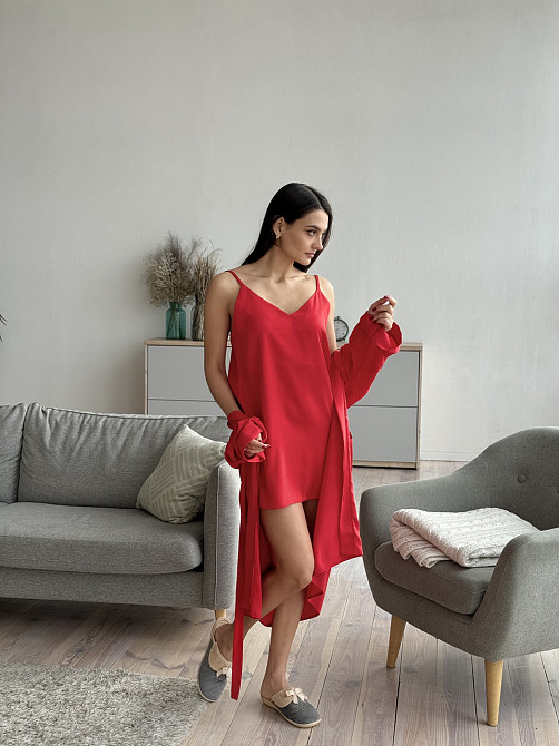 Шелковая ночная рубашка Красный XS/S Харьков - изображение 3