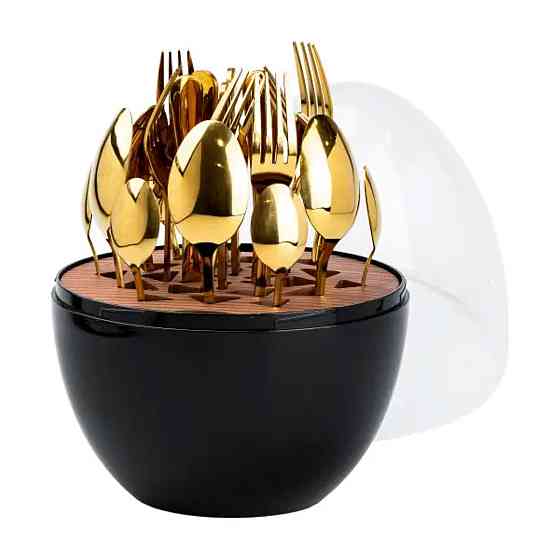 TS Kitchen Набір столових приладів на 6 персон із нержавіючої сталі 24 штуки золотих з підставк Київ