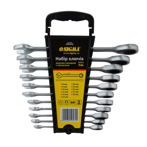 Набір ключів ріжково-накидних трещіткові (8-17,19мм) CrV polished 11 шт. SIGMA Житомир - фото 1