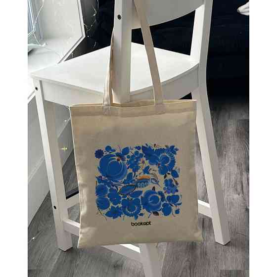 Екошопер BookOpt BK4001 Петриківський розпис Сині квіти бежевий Київ