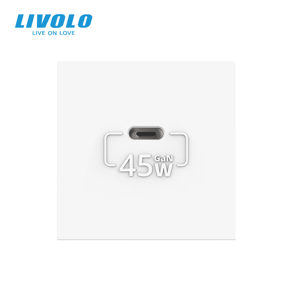 USB Type-C розетка LIVOLO, PD 45W, Power Delivery, швидка зарядка, біла, модуль (VL-FCUC-2WP) Коломыя - изображение 4