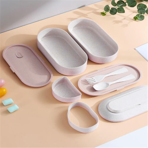 Контейнер,ланч бокс для горячей и холодной еды с термосумкой, двухъярусный для обеда с столовыми приборами, 900 мл,розовый Каменец-Подольский