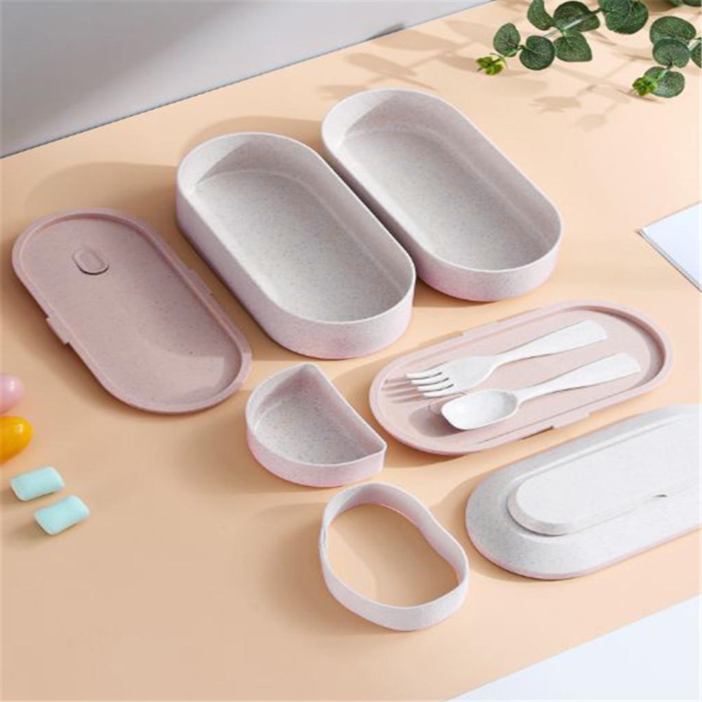 Контейнер,ланч бокс для горячей и холодной еды с термосумкой, двухъярусный для обеда с столовыми приборами, 900 мл,розовый Каменец-Подольский - изображение 3