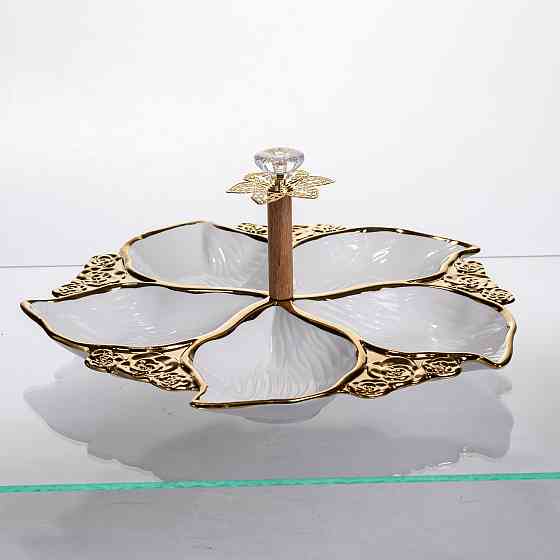 Менажница фарфоровая на 5 секций для закусок тарелка менажница 30×30×13 (см) менажница с ручкой Белый с золотом WX918-44 Киев