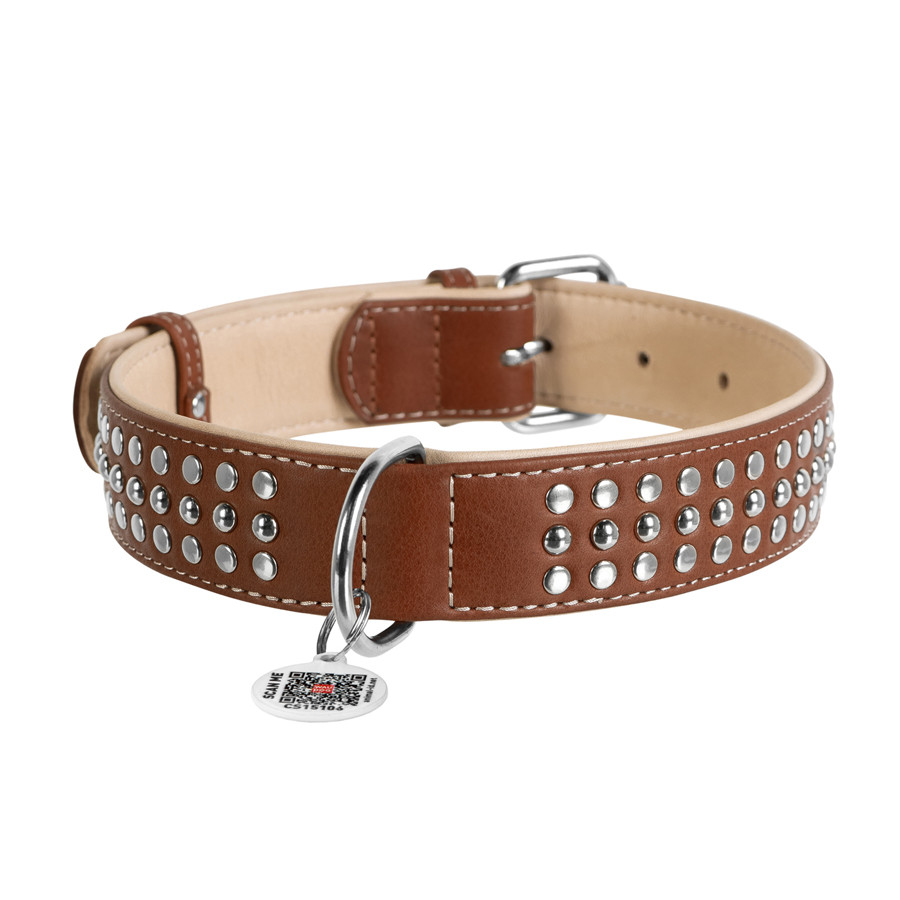 Нашийник для собак шкіряний WAUDOG Soft з QR паспортом, металічні прикраси, Ш 35 мм, Дов 57-71 Коломыя - изображение 3
