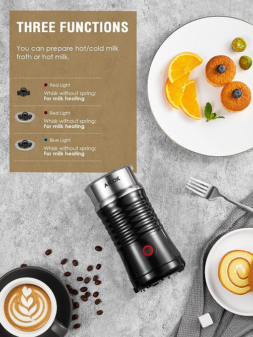 Спінювач молока Aicok 240 мл, міксер-пінозбивач, капучинатор з антипригарним покриттям, підігрів і холодна піна Київ - фото 5