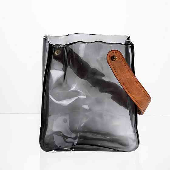 Скляна ваза сумочка з ручкою 13×7×16.5 (см) декоративна ваза для квітів 1 (л) Сірий HP-19-155-2 Коломия