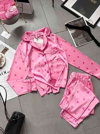 Женская стильная домашняя повседневная пижама шелк Розовый, 46/48 Одесса