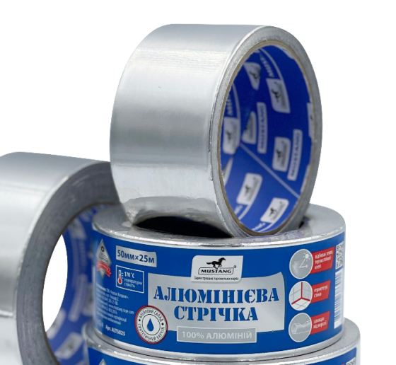 Стрічка клейка алюмінієва 50мм*25м 50мкм Мустанг Житомир