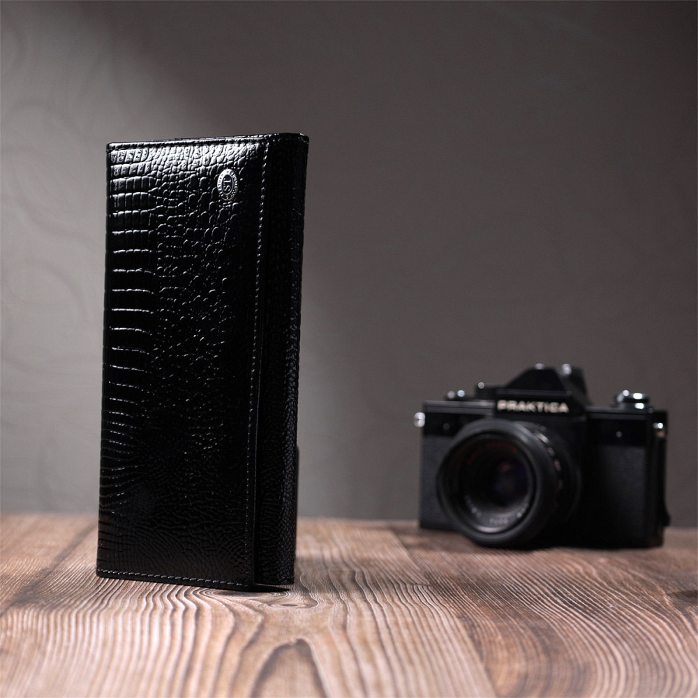 Жіночий гаманець із натуральної лакованої шкіри ST Leather 22679 Чорний Київ - фото 10
